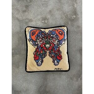 1970s Peter Max‎ Psychedelic Op Art Butterfly Faces Needlepoint Pillow